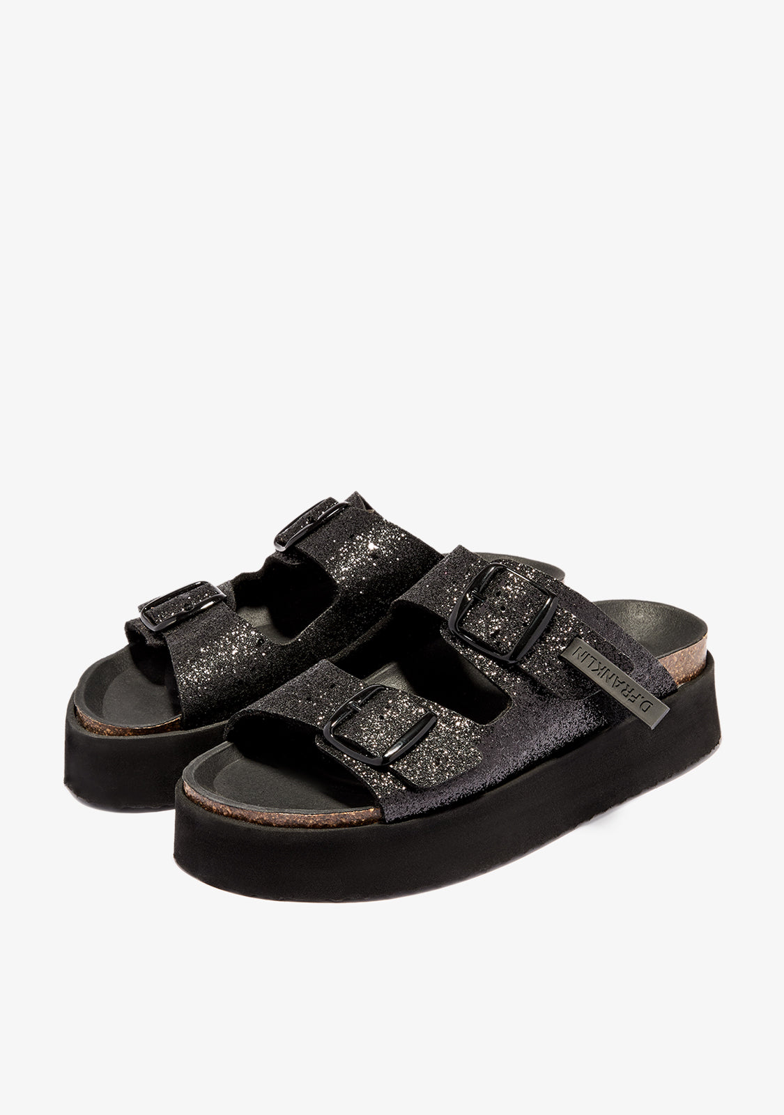 Vibe Sandals Buckle Platform Black Glitter