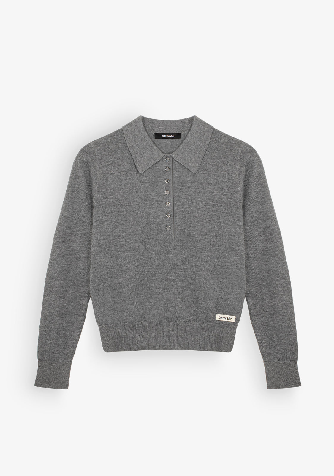 Grey Melange Fine Knit Polo Sweater